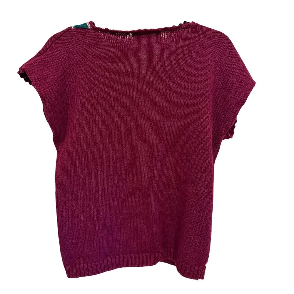 Vintage Folk Art Sweater Size L Cropped Cotton Blend Casual Summer Boho‎ Retro